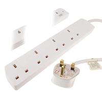 4 Gang SLIMLINE Wall Mountable UK Mains Extension Power Strip 5m White [5 metres]