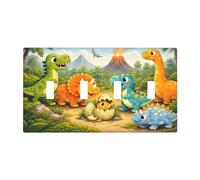 4-Gang Toggle - Cute Dinosaur Jungle Adventure Decorative Light switch Cover for kid's Room,Nursery,Playroom Wall Decor,8 x 4.5 Inch