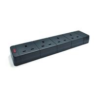 kenable 4 Gang Way 13A UK Rewireable Mains Extension with Neon Light Black
