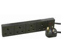 4-Gang Way Extension Trailing Lead Black Multi Plug Power Cable Neon Ind 13A