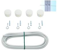 4 GARDINEbasic A.2 Curtain Wire Cord Cabel SET / 2M with 4 Hooks and 4 Screws/White/Safe, Convenient and Visually Stylish Curtain Wire Set For 2 Window Net Curtain