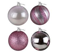 4 Giant Glittered And Shiny Christmas Tree Baubles x 15cm - Xmas Decoration (Blush Pink)
