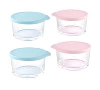 4 Glass Containers with Food Storage Lid, Small Bowl for Spicy Food, Portable Small Spice Containers, Snacks, Spices, Kitchen Organizer (Pink+ Sky Blue)