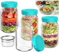 4 Glass Salad Jars with Lids,800ml+150ml Wet/Dry Separation Cup, Mint Green