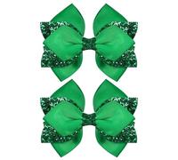 4" Glitter Christmas Green Hair Bow Clips Girls Sparkly Ribbon Sequin Bow Cheer Barrettes Alligator Hairpins for Teens Toddler Kids St Patrick's Day Easter outfit Dress Decor Accessories Gift