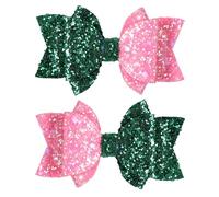 4" Glitter Pink Green Wicked Cartoon Hair Bows Clips Witch Birthday Bow-Knot Hair Barrette for Women Girls Movie Fans Gift Bad Witch Halloween Costume Decor Accessories Set of 2