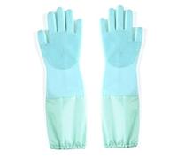 4 gloves cleaning gloves natural rubber dishwashing gloves sturdy and durable high density silicone brush fruit cleaning dog and cat dishes green No velvet inside2pcs