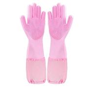 4 gloves cleaning gloves natural rubber dishwashing gloves sturdy and durable high density silicone brush fruit cleaning dog and cat dishes pink No velvet inside2pcs