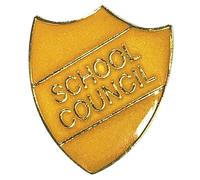 4 Gold School Council Enamel Metal Shield Childrens Pupils Motivational School Praise Teachers Reward Badge Primary Teaching Services