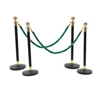 4 Golden Finish Black Stanchion Pole with 2 Dark Green Velvet Rope - Stainless Steel Queue Barrier Set for Events, Hotels, Theatres & Crowd Control
