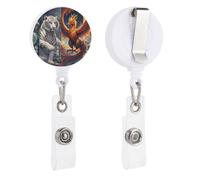 4 Great Divine Beasts Badge Reel, Rotatable & Retractable Name Badge Holder Reel with Metal Clip, Nylon Cord ID Holder for Teacher, Nurse, Office Worker