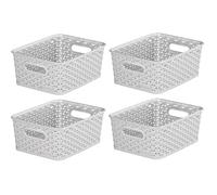 4 Grey 4L Curver Nestable Plastic Rattan Storage Basket 25.5 x 19.5cm