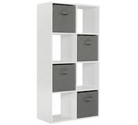 (4 Grey Drawers) Charles Jacobs White 8 Cube Open Book Shelf Storage Unit