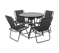 (4, Grey) Garden Table & Folding Deck Chairs Set 2 4 Seater