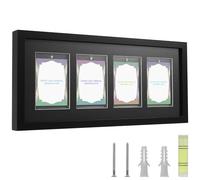 4 Grids Baseball Card Display Case, 42×19×3cm Wall Mounted Wooden Trading Card Display Frame, Magnetic Cards Holder Cases for Basketball, Football, Hockey & Sports Cards Collection