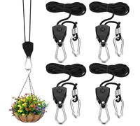 4 Guy Ropes with Rope Tensioner, 2 m Ratchet Hanger, Adjustable Rope Hanger, Adjustable Rope Hook, Ratchet Rope Ratchet with Hooks, Rope Suspension for Camping Awning Grow Accessories + 8 Carabiners