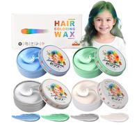 4 Hair Colors Temporary Wax for Kids, Washable Colored Hairstyle Dye Mud, Girls Boys Youth Instant Styling Pomade, DIY Coloring Gel Cream for Women Men Cosplay Halloween, Blue Green Gray White