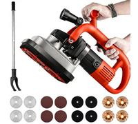 4-Head Concrete Grinder Set with Extension Rod, Floor Planer for Cement Marble Surface Grinding 600-3000 RPM, Including Dust Extraction Shroud and Auxiliary Wheels