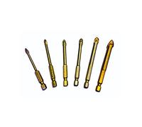 4-Head Cutter Glass, Ceramic Tile, Marble, Porcelain, Plastic, Wood, Brick Wall Drill Bit Hex Shank Cross Spear Head Titanium Coated (1, 6mm)