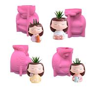 4×Head-Planter Silicone Mold Face Flower Pot Concrete Girl Statue Planter Face Flower Vase Epoxy Casting Holder Molds for Resin Casting/epoxy/Cement Holder Molds Silicone