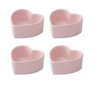 4 Heart Shaped Porcelain Ramekins Set - 4oz Oven Safe Ceramic Custard Cups for Baking, Desserts & Dips