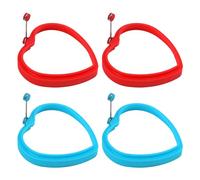 4 Heart-Shaped Silicone Molds, Pancake Tool With Heat-Proof 360° Swivel Handle, Pan Omelette, Baking Mold, Suitable For Pancakes, Omelets And Fried Eggs (Blue, Red)