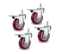 4 Heavy Duty Lockable Rubber Castor Wheels, 880 Lbs Capacity, 4x Swivel Plate Trolley Wheels for Shopping Carts, Hand Trolleys, Furniture - 63mm/2.5in with Brakes