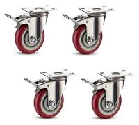 4 Heavy Duty No Noise Castor Wheels, 300kg Capacity, 63mm Polyurethane Trolley Castors with Brake for Sofas, Toy Bins, Cabinets - 4 Pack