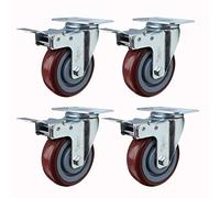 4 Heavy Duty Rubber casters 2.5''/75mm/100mm/5 inch Swivel Castor Wheels with Brake 300kg Universal Silent Plate Castors for Industrial Transport Trolley Furniture Workbench