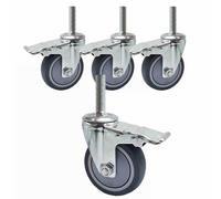 4" Heavy Duty Rubber Swivel Wheels with Threaded Stem - 4Pcs Trolley Replacement with Dual Locking & Noise-Free Bearings for Workbench Furniture & Equipment