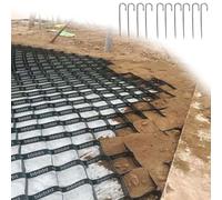 "4' High Geogrid with 10 J Hook Rebar Stakes - Soil Reinforcement Mesh for Pea Gravel Stabilization in Retaining Walls & Driveways - Honeycomb Ground Grid with Drainage for Enhanced Stabilit