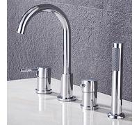 4 Hole Bath Mixer Tap Set with Shower Chrome Deck Mount Bathroom Taps Luxury Tub Faucet Modern Design Easy Installation Water Saving Features LWX