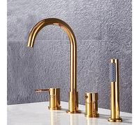 4 Hole Bath Mixer Tap Set with Shower, Deck Mount Chrome Bathroom Faucet, Modern Tub Tap with Handheld Showerhead, Stylish & Design