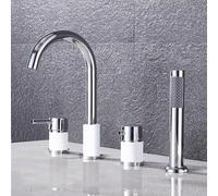 4 Hole Bath Mixer Tap Set with Shower Deck Mount Tub Faucet Stylish White & Chrome Bathroom Mixer Easy Install Modern Design for Luxury Bath Experience