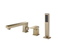 4 Hole Bath Mixer Tap with Shower Bathtub Faucets Bath Shower Set Shower Head and Hose Set for Bath Taps Tub Tap for Bathroom, Gold, Four Holes,Gold-Three Holes