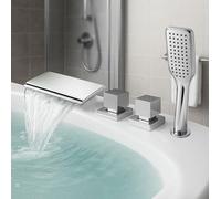 4 Hole Bath Shower Mixer Tap 19 * 9cm Waterfall Outlet Deck Mount Waterfall Mixer Taps for Bath,Chrome Plated LWX