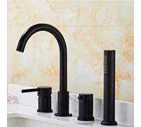 4 Hole Bath Shower Mixer Tap Black Gooseneck Spout Single Lever Shower Head and Hose Set for Bath Taps LWX