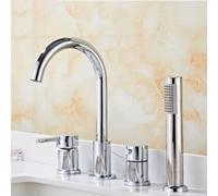 4 Hole Bath Shower Mixer Tap Chrome Gooseneck Spout Single Lever Shower Head and Hose Set for Bath Taps LWX
