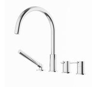 4 Hole Bath Shower Mixer Tap Chrome Gooseneck Tap Single Lever Shower Head and Hose Set for Bath Taps