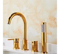 4 Hole Bath Shower Mixer Tap Gold Gooseneck Spout Single Lever Shower Head and Hose Set for Bath Taps LWX