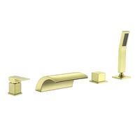 4-Hole Bathroom Shower Mixer Tap, de Cascada, Chrome/Brushed Gold Finish, Luxury Bathroom Faucet Set, Waterfall Showerhead, Modern Design, Easy Installation