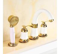 4 Hole Bathtub Faucet Set with Hand Shower Deck Mount Bathtub Mixer Modern Bathroom Shower System Luxury Waterfall Design for a Spa like Experience.