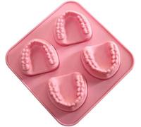 4 Hole Denture Teeth Shaped Ice Cube Mold Silicone Ice Tray DIY Ice Cream Funny Gag Gift for Dentist Seniors Ice Tray Molds Pink