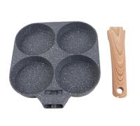 4 Hole Frying Pan Non Stick, Omelet Pan for Pancakes Burgers, Heat Flat Frying Pot with Stainless Steel Scalding , Maifan Stone Coating for Cooking, Accessory (Wood Grain for Gas and Induction Cooker