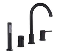 4 Hole Gold & Black Kitchen Bath Tap with Pull Out Shower Single Handle Mixer Hose Set Modern Luxury Design for High Quality Kitchen Faucet