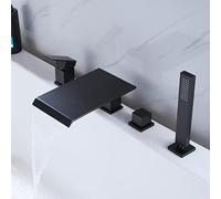 4 Hole Modern Black Bath Shower Mixer Tap Waterfall Bathtub Faucet Set with Handheld Shower for Luxury Bathroom Experience LWX
