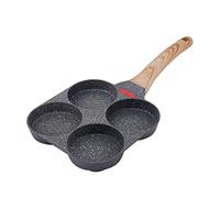 4-Hole Non-Stick Egg Frying Pan - Aluminum Omelet & Pancake Cooker with Wooden Handle Easy to Clean - Induction, Gas & Electric Compatible