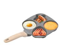 4 Hole Non Stick Egg Frying Pan Heart Shaped Egg Frying Pan Multifunctional Breakfast Skillet with Detachable Wood Handle for Cooking Eggs Burger Bacon All Stoves Compatible(Black)