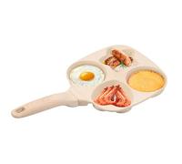 4 Hole Non Stick Egg Frying Pan Heart Shaped Egg Frying Pan Multifunctional Breakfast Skillet with Detachable Wood Handle for Cooking Eggs Burger Bacon All Stoves Compatible(Beige)