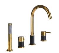 4 Hole Pull Out Shower Tap Mixer Gold & Black Single Handle Kitchen Bath Faucet with Hose Set Modern Design for High Flow Easy Installation